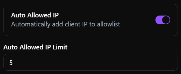 Auto Allowed IP configuration in Product Settings
